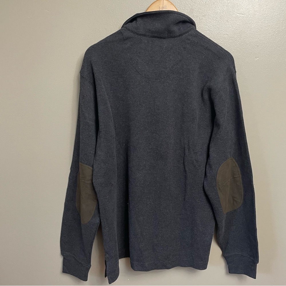 Land’s End men Large 1/4 Zip Pullover gray  Elbow Patches cotton preppy casual - Picture 2 of 10